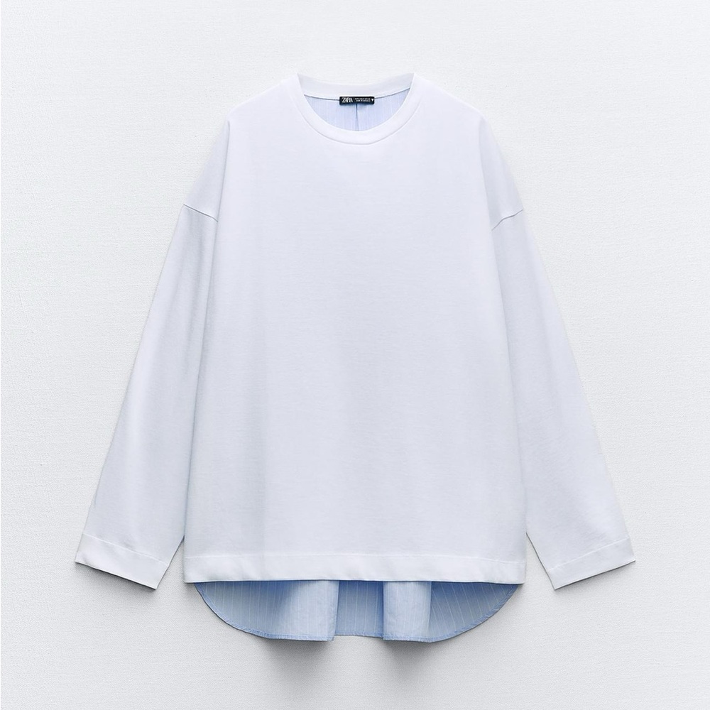 Zara White Long Sleeve Tee Relaxed Fit